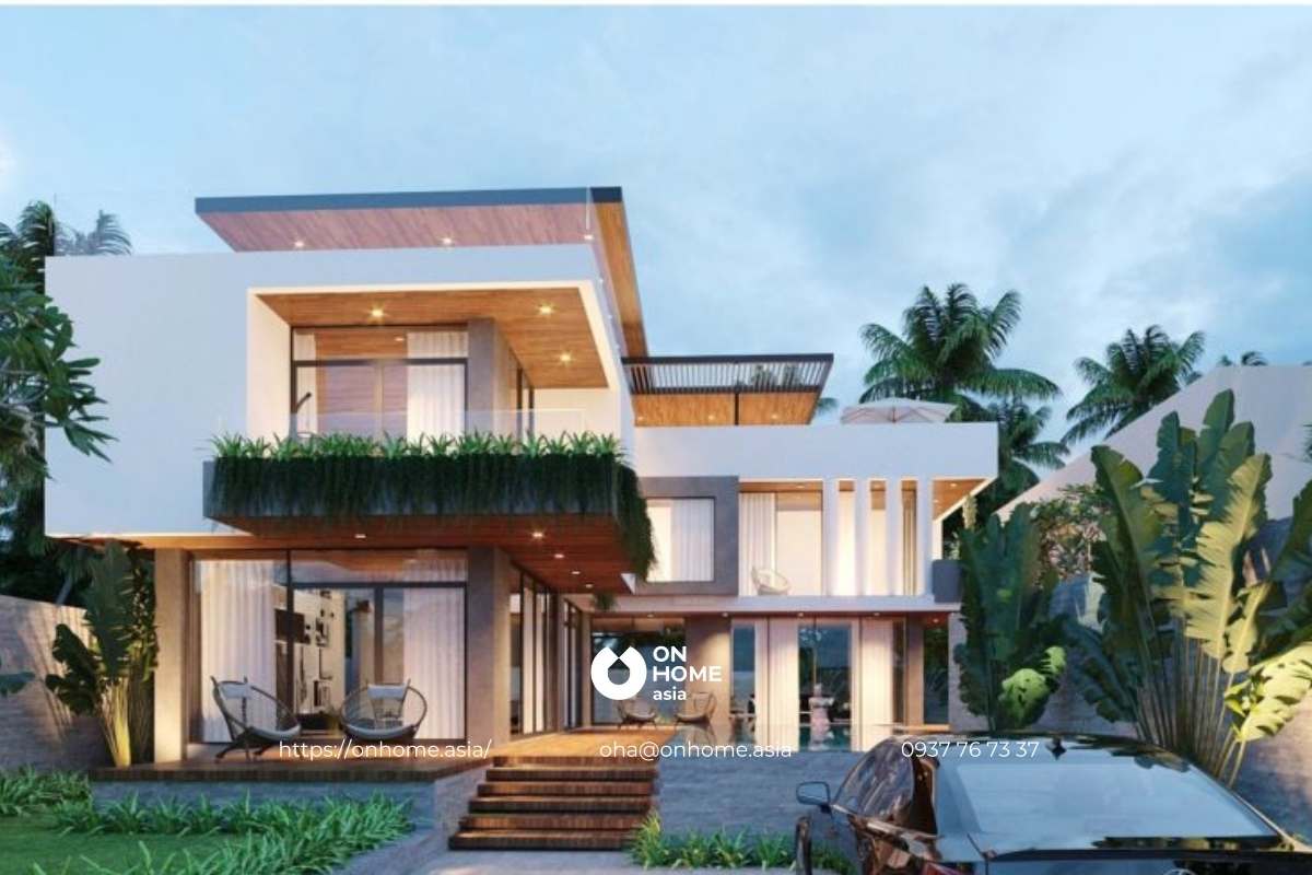 Mẫu biệt thự mini có sân vườn 180m2 sang trọng