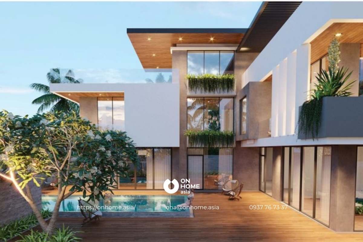 Mẫu biệt thự mini có sân vườn 180m2