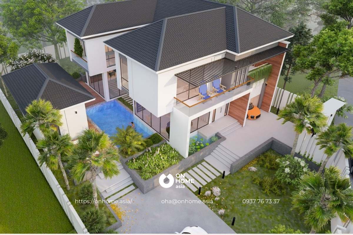 Thiết kế biệt thự nhà vườn mái Nhật 4 phòng ngủ