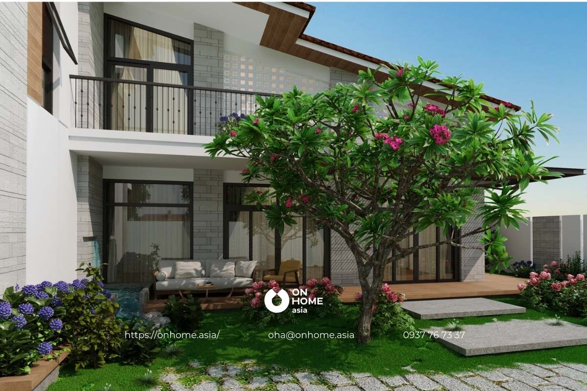 Biệt thự vườn mini 7x15 mái lệch ấn tượng