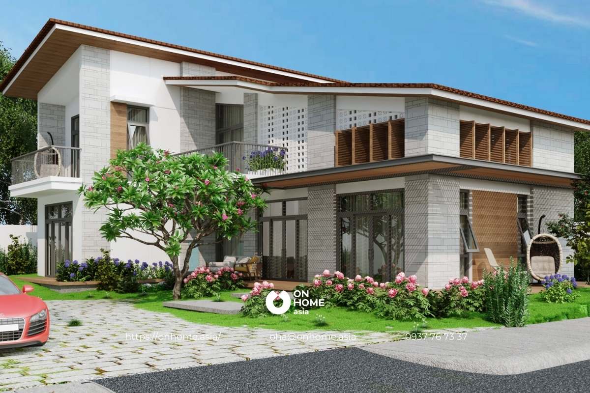 Mẫu biệt thự mini 7x15 mái lệch độc đáo