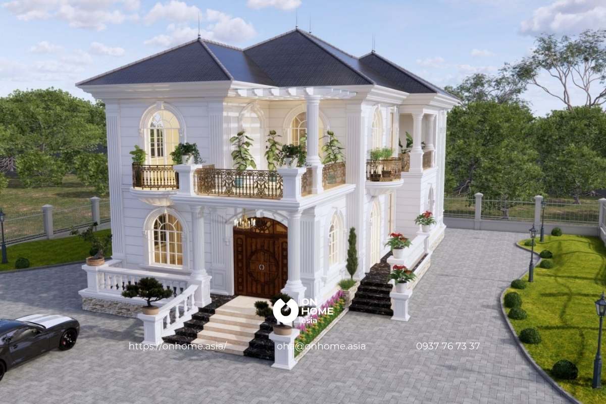 Biệt thự nhà vườn 2 tầng phong cách Tân Cổ Điển