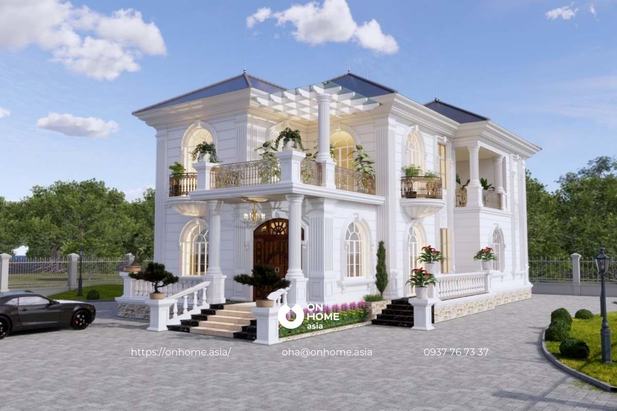 Biệt thự nhà vườn 2 tầng phong cách Tân Cổ Điển sang trọng