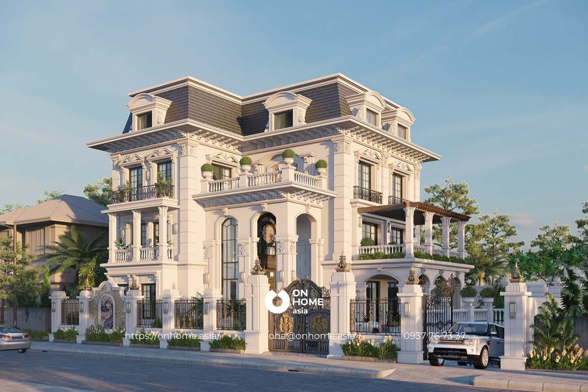 Biệt thự 3 tầng sân vườn kiến trúc Pháp đẹp