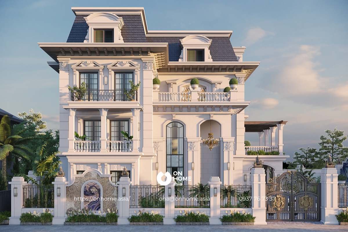 Biệt thự 3 tầng có sân vườn mang đặc trưng của kiến trúc Pháp