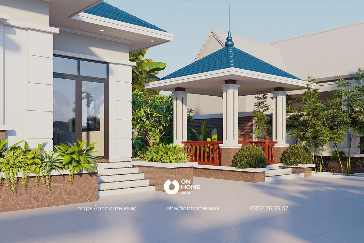 Biệt thự sân vườn đẹp 1 tầng mái Nhật 3 phòng ngủ