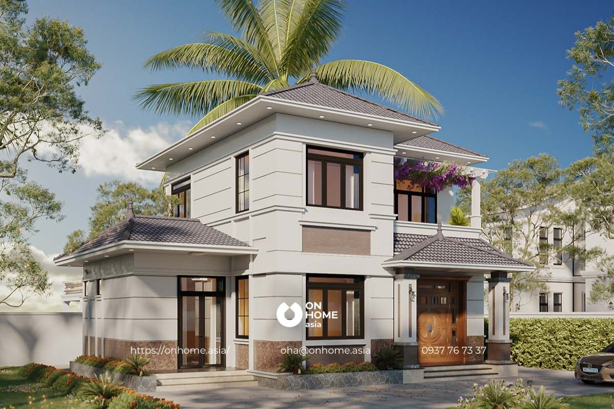 Mẫu biệt thự nhà vườn 2 tầng mái thái sang trọng