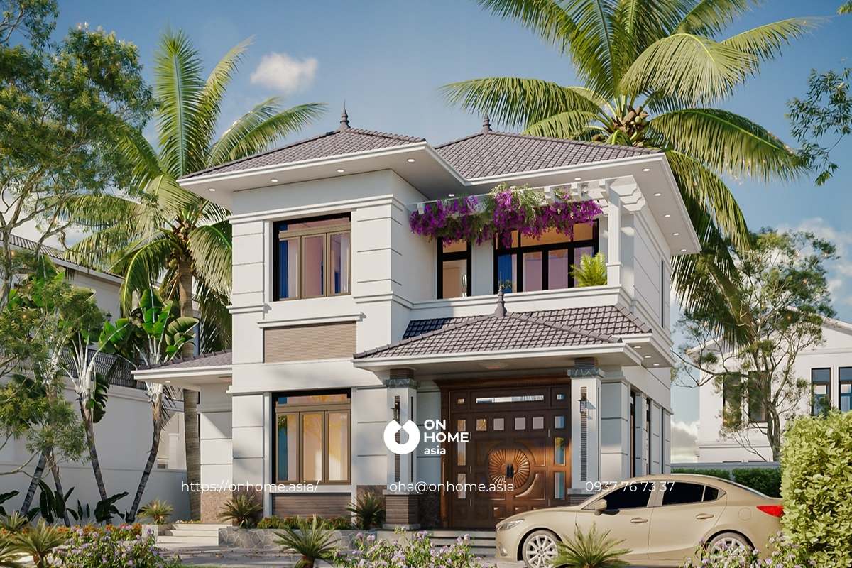 Mẫu biệt thự nhà vườn 2 tầng mái thái đẹp