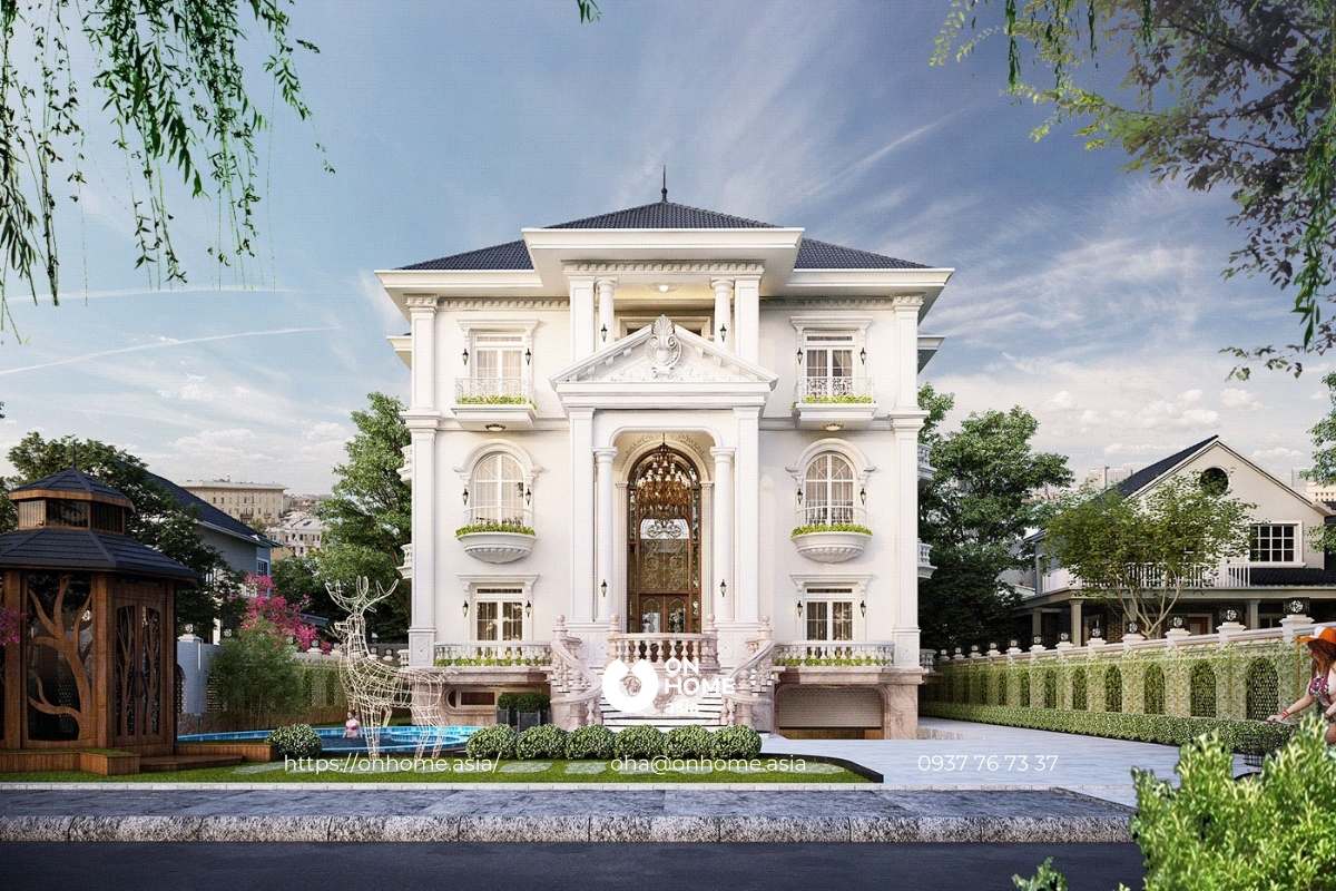 Biệt thự nhà vườn 3 tầng phong cách Tân Cổ Điển
