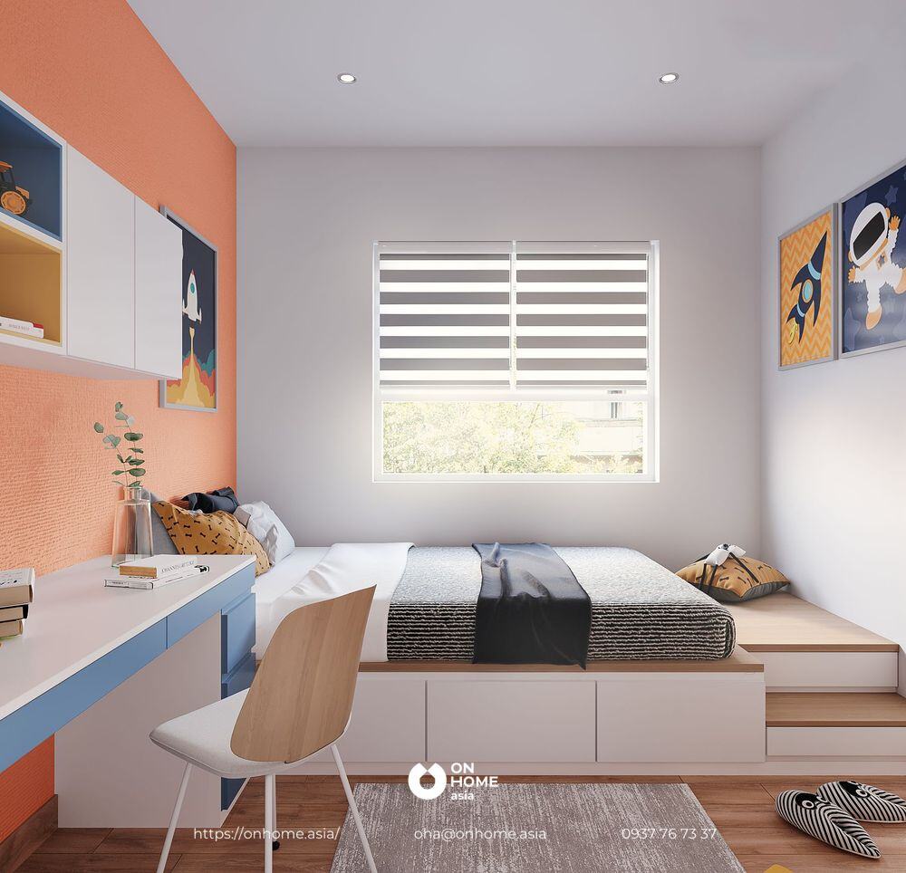 Căn hộ The View: Nội thất phòng ngủ bé trai với màu cam. 