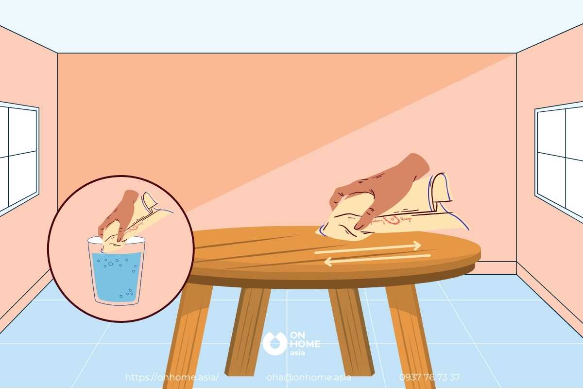 Làm ẩm mảnh vải lau nội thất gỗ