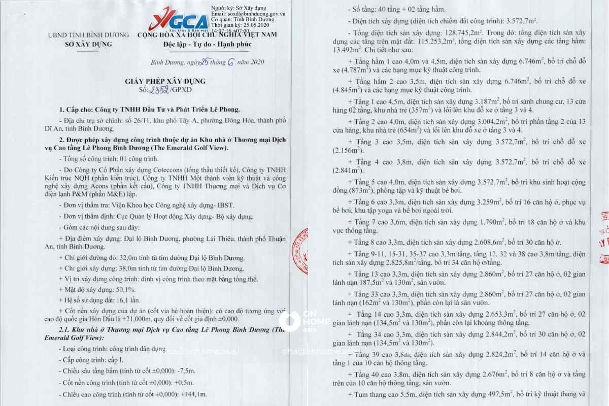 Giấy phép xây dựng dự án The Emerald Gold View