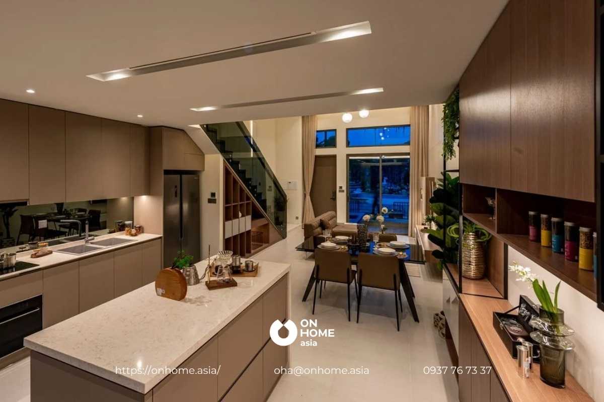 Nội thất phòng bếp liền phòng khách nhà phố The Standard Central Park