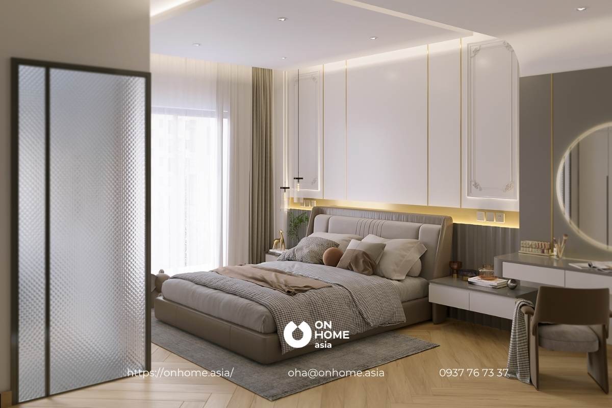 Nội thất phòng ngủ Master với tông màu thanh lịch
