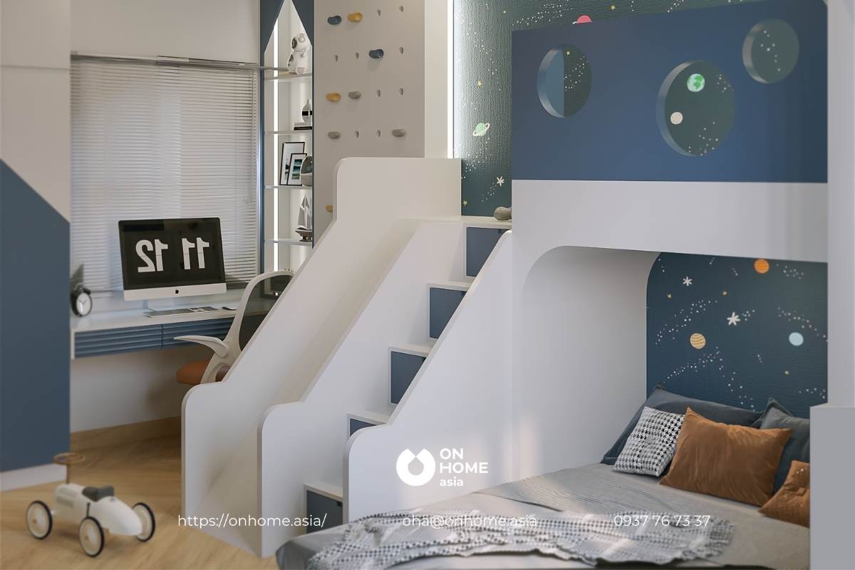 Thiết kế nội thất phòng ngủ bé trai đẹp mắt