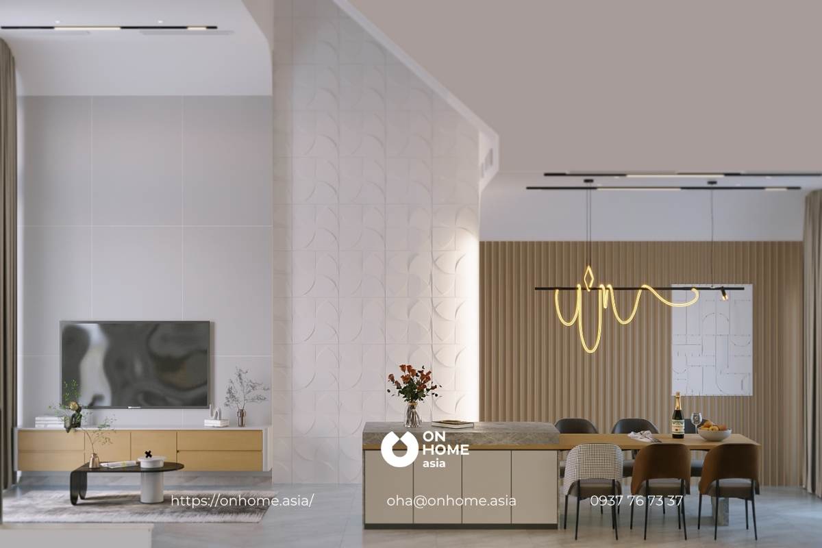 Thiết kế bếp nối liền với phòng khách tạo không gian mở