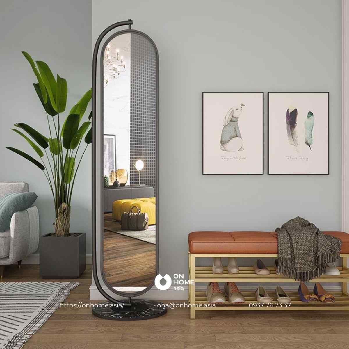 Gương soi toàn thân 360 độ màu đen cao cấp