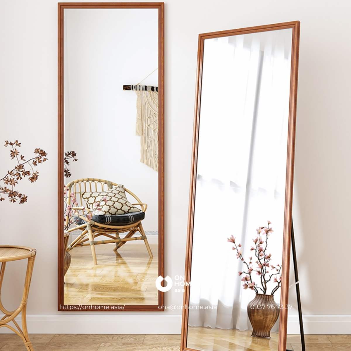 Gương đứng có chân khung gỗ đẹp