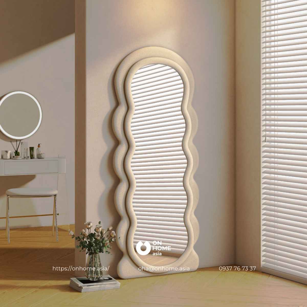 Gương đứng dựa tường màu trắng cao cấp