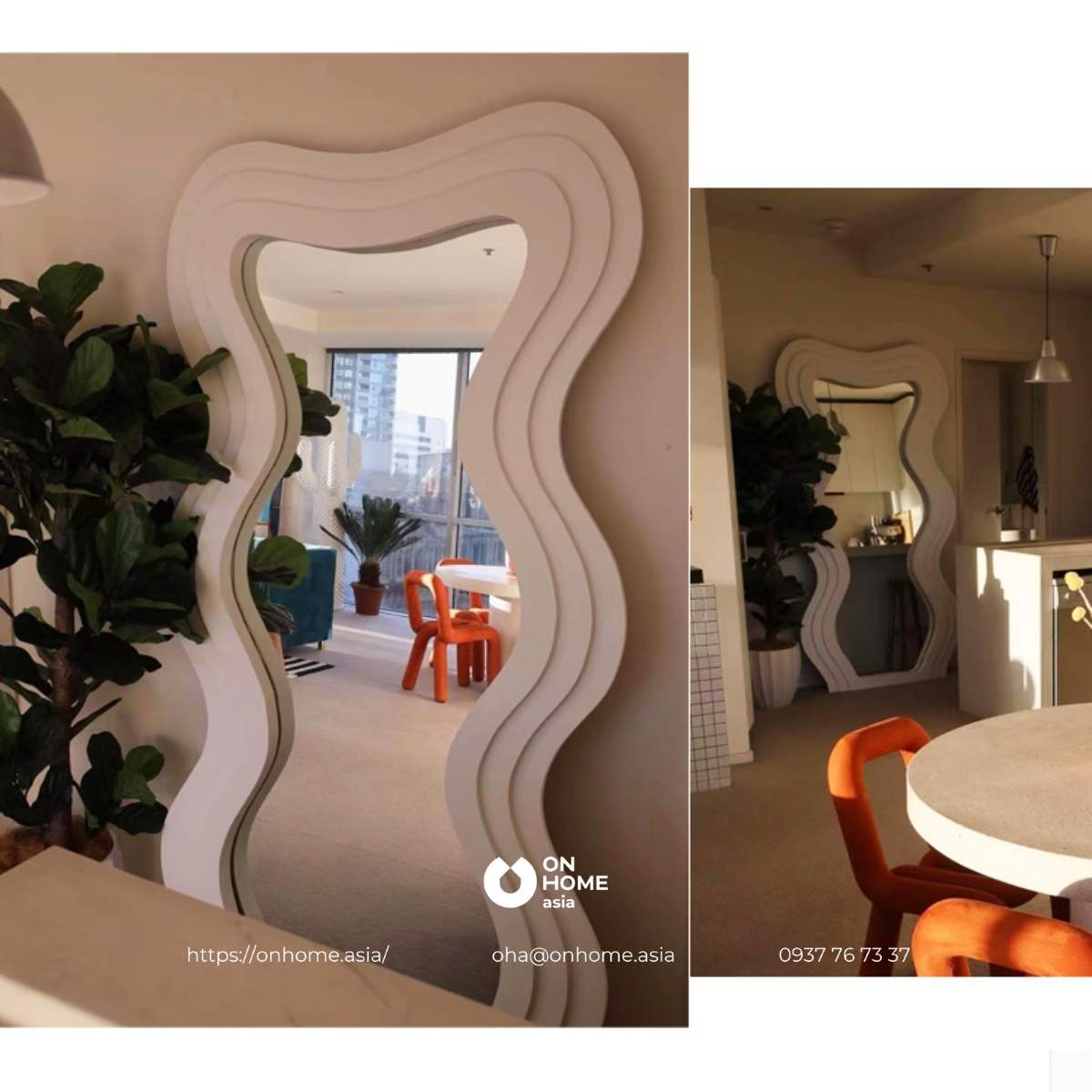 Gương đứng dựa tường màu trắng đẹp