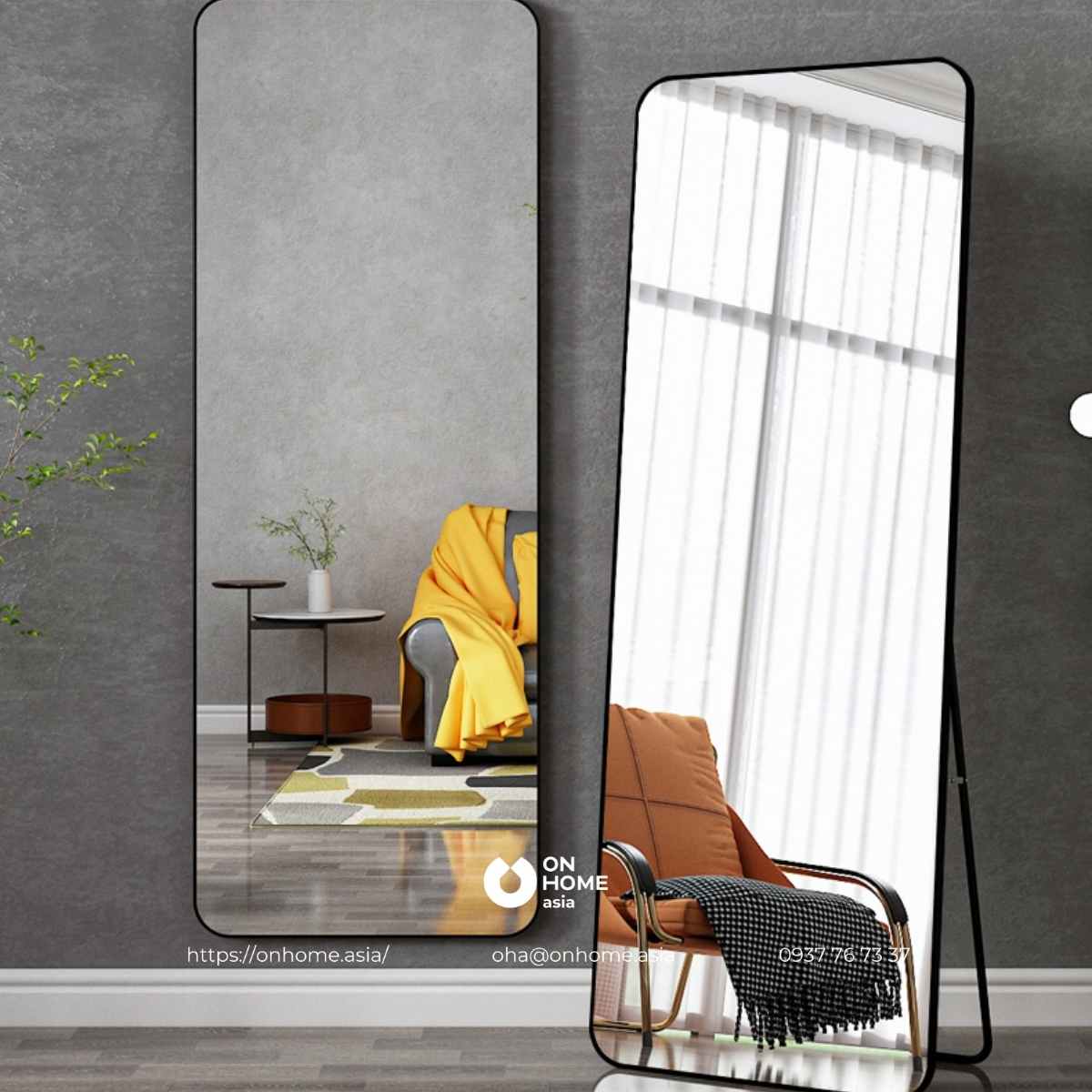 Gương treo tường hình chữ nhật trang trí phòng khách