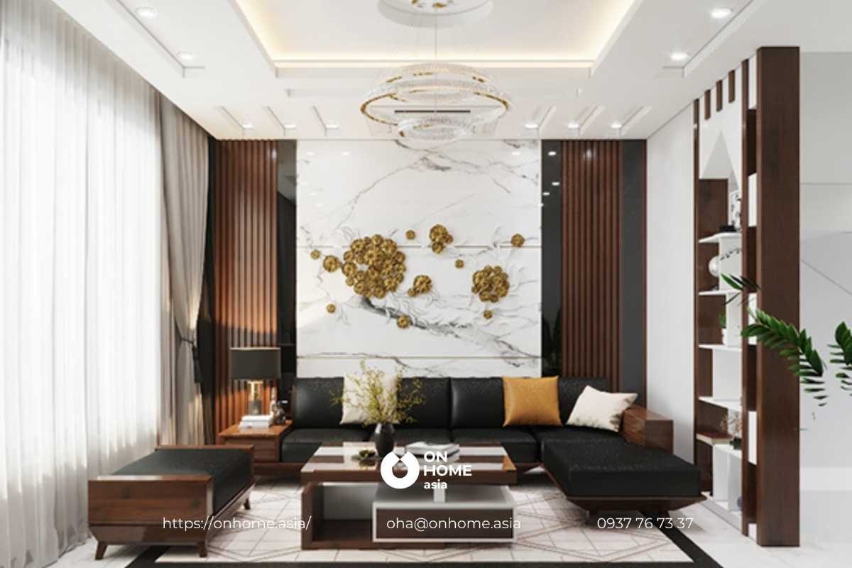 Nội thất phòng khách gỗ Óc Chó sang trọng
