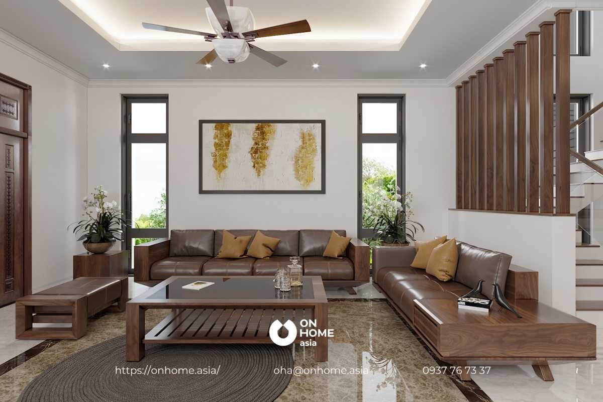 Bộ sofa gỗ Óc Chó với thiết kế thanh lịch