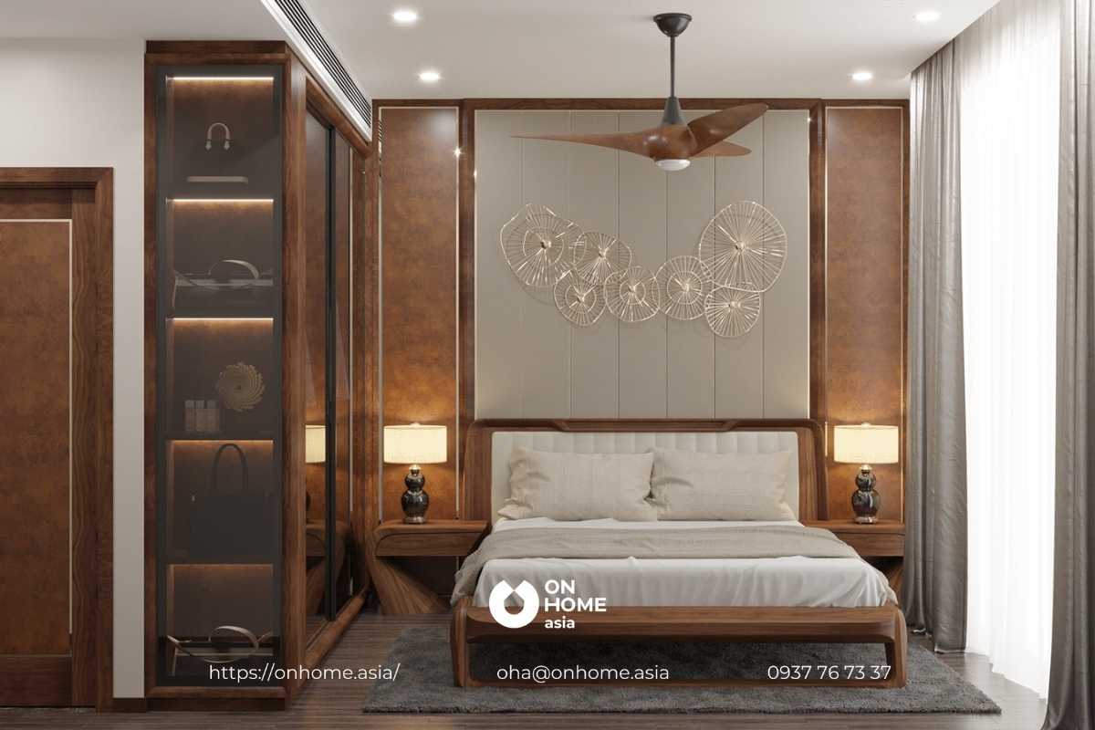 Thiết kế phòng ngủ với gỗ Óc Chó sang trọng