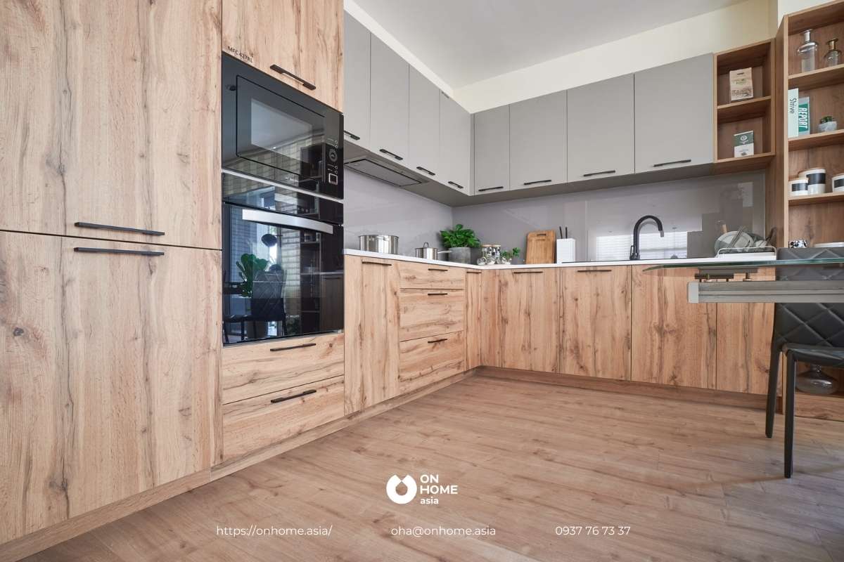 Tủ bếp gỗ công nghiệp Veneer