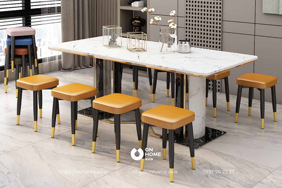 Ghế đôn gỗ vuông chân bọc kim loại cao cấp