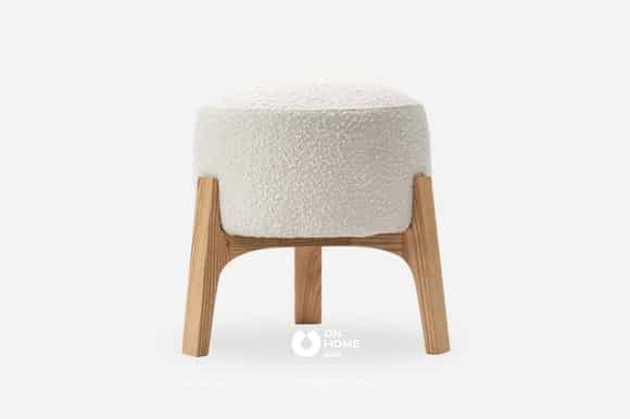 Ghế đôn tròn gỗ bọc nỉ xù màu trắng đẹp