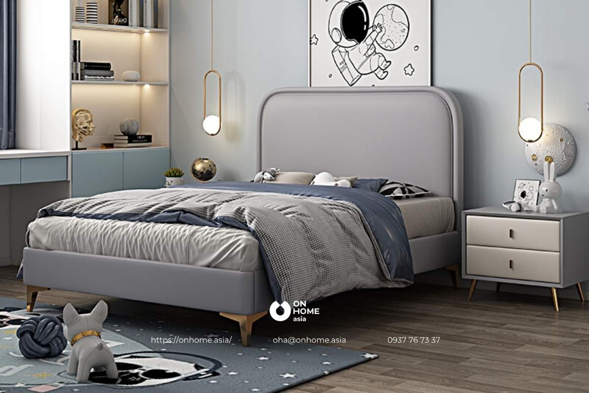 Giường bé trai 5 tuổi màu xám đẹp