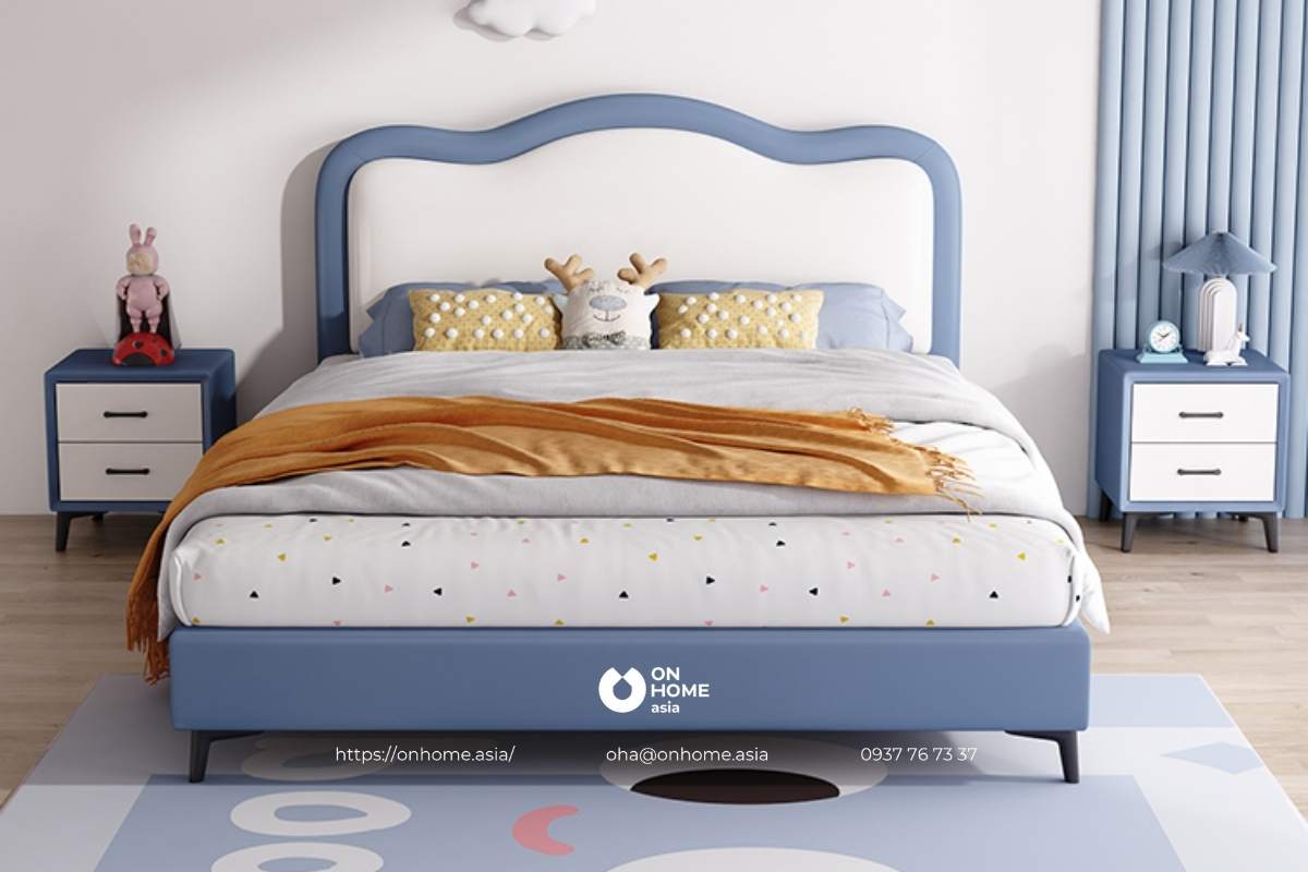 Giường cho bé trai 1m4 màu xanh đẹp mắt