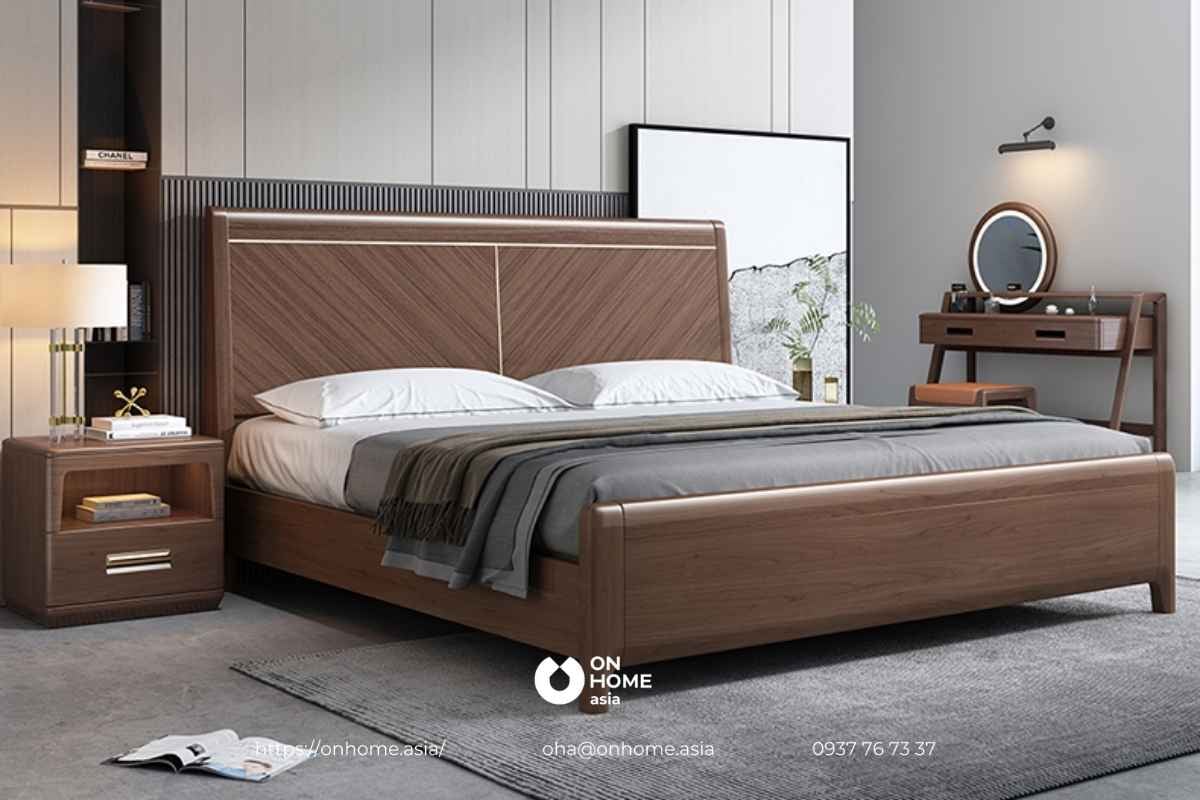 Mẫu giường gỗ Óc Chó phong cách hiện đại