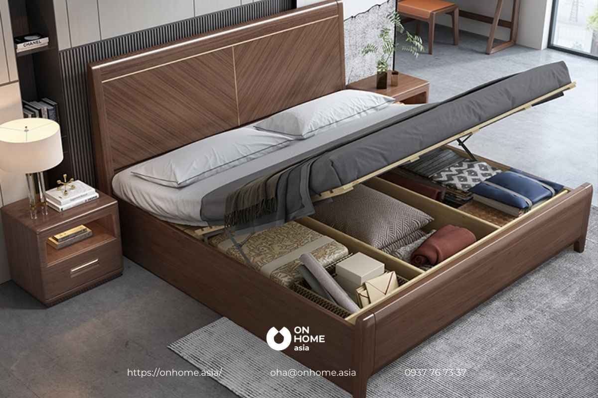Mẫu giường gỗ Óc Chó phong cách hiện đại
