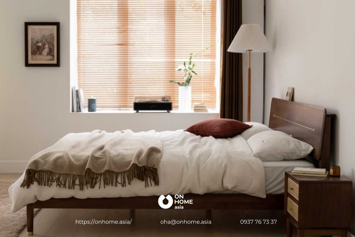 Phong cách tối giản sử dụng giường gỗ Óc Chó