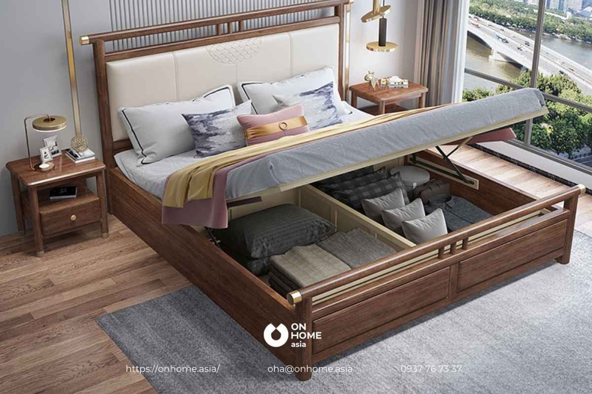 Giường gỗ Óc Chó thông minh theo phong cách hiện đại
