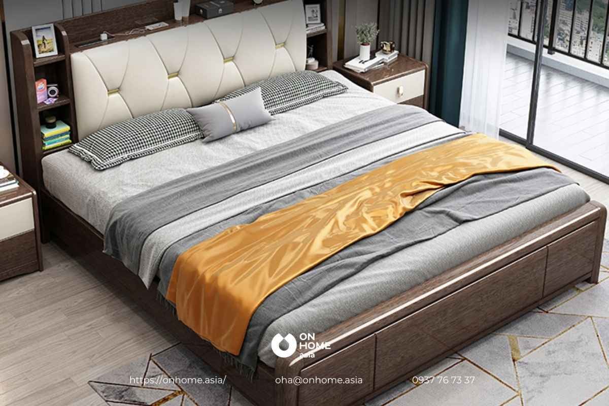 Mẫu giường gỗ Óc Chó bắt mắt theo phong cách hiện đại