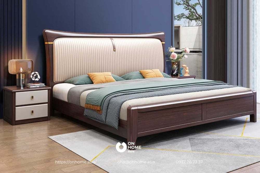 Mẫu giường gỗ Óc Chó bắt mắt theo phong cách hiện đại