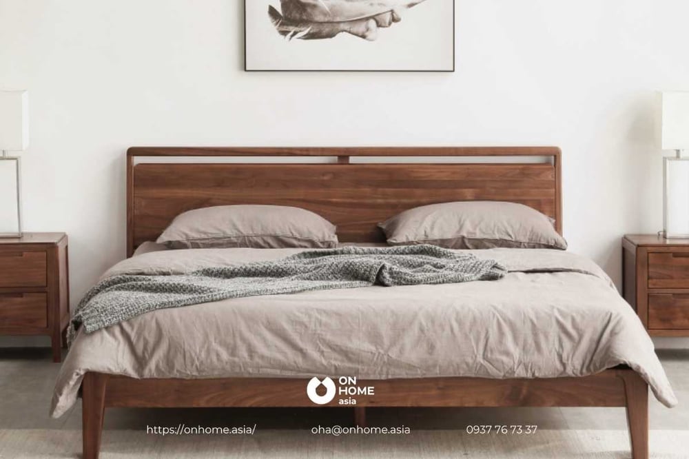 Phong cách tối giản sử dụng giường gỗ Óc Chó