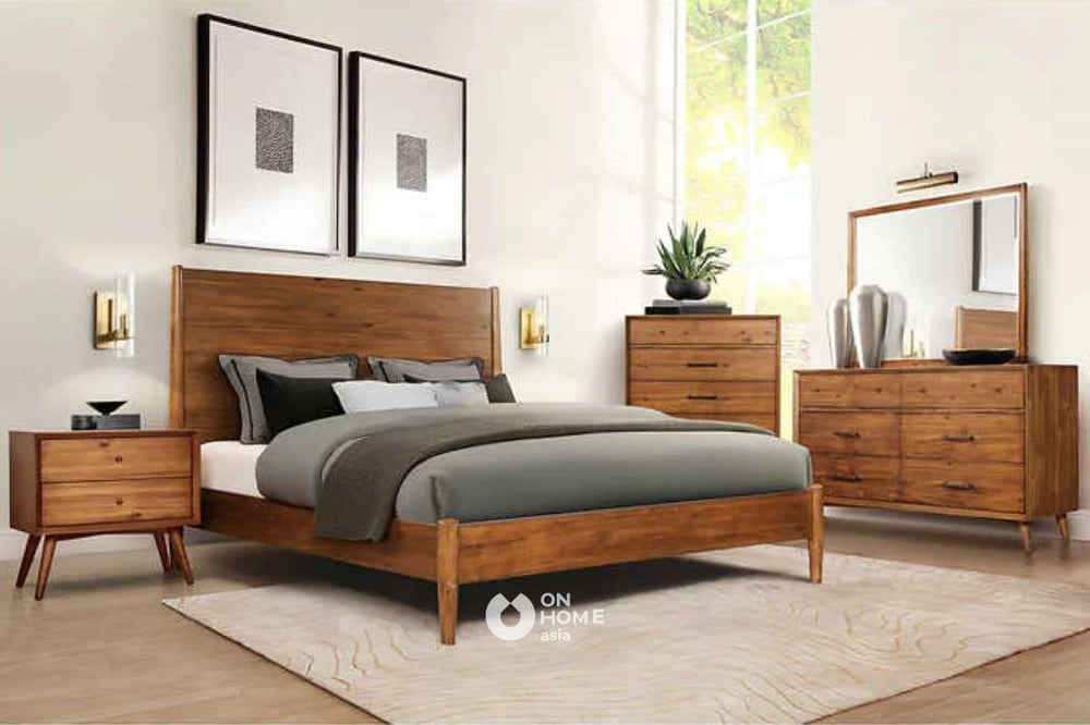 Giường ngủ gỗ đẹp, đơn giản.