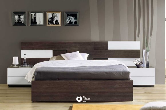 Giường ngủ 1m6 bằng gỗ công nghiệp tối màu