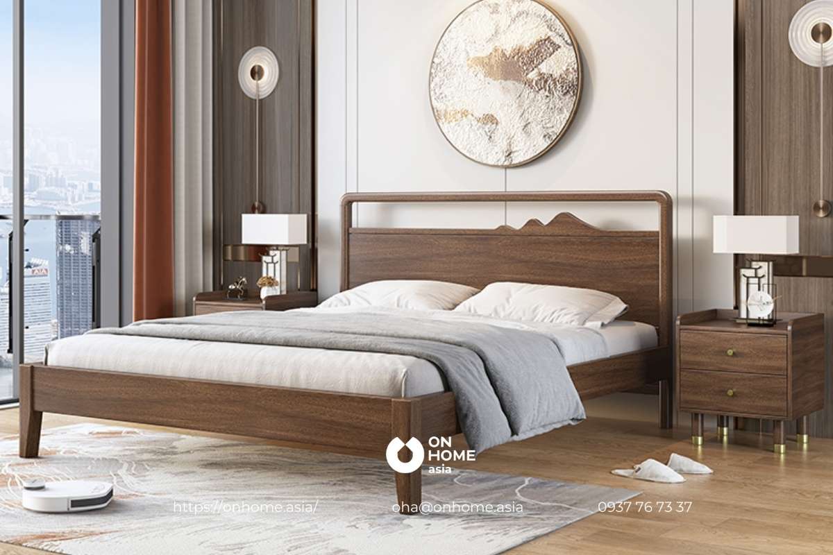 Giường ngủ gỗ Óc Chó đơn giản