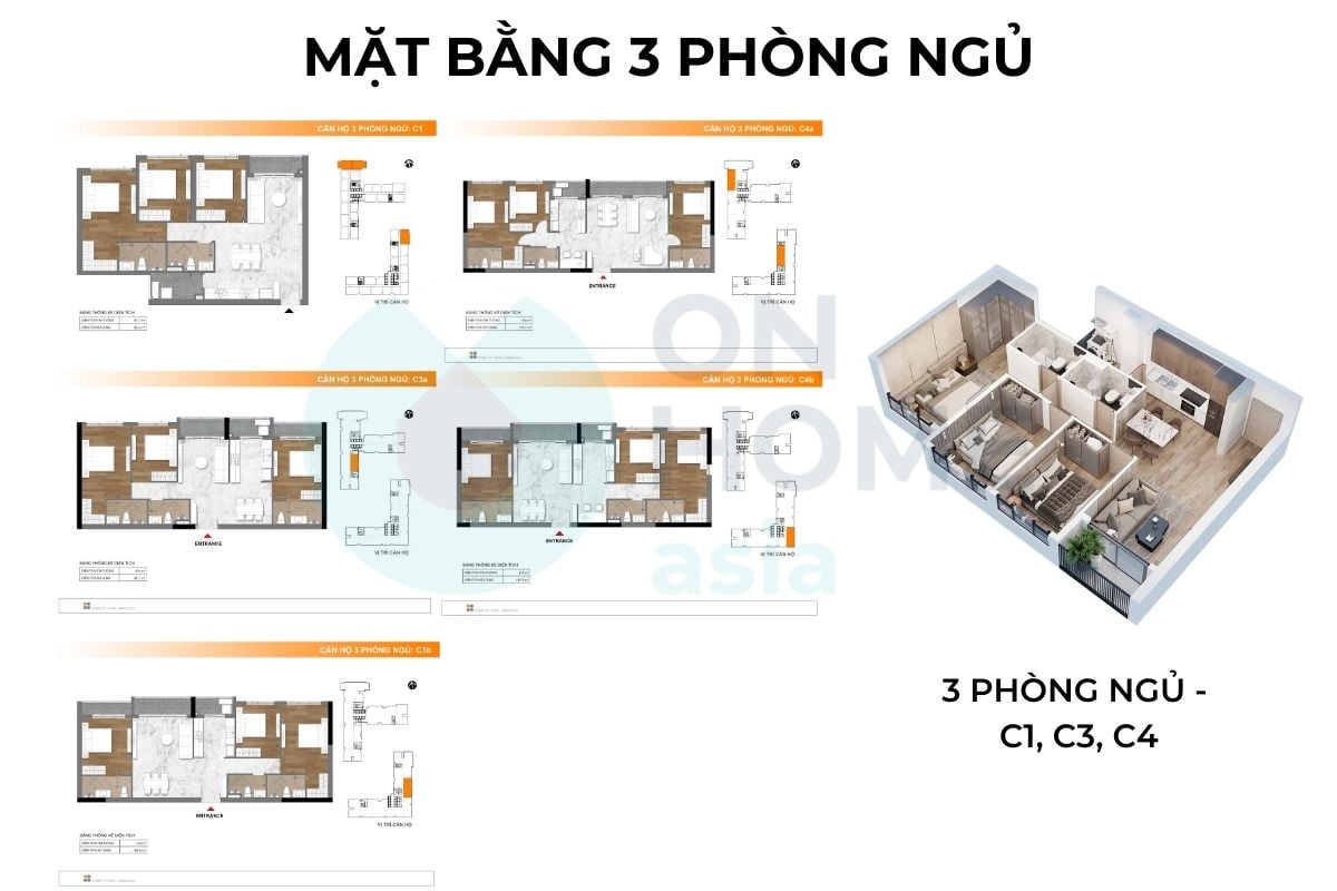 Mặt bằng mẫu căn hộ 3 phòng ngủ