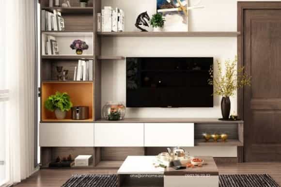 Kệ tivi kết hợp tủ trang trí phòng khách 