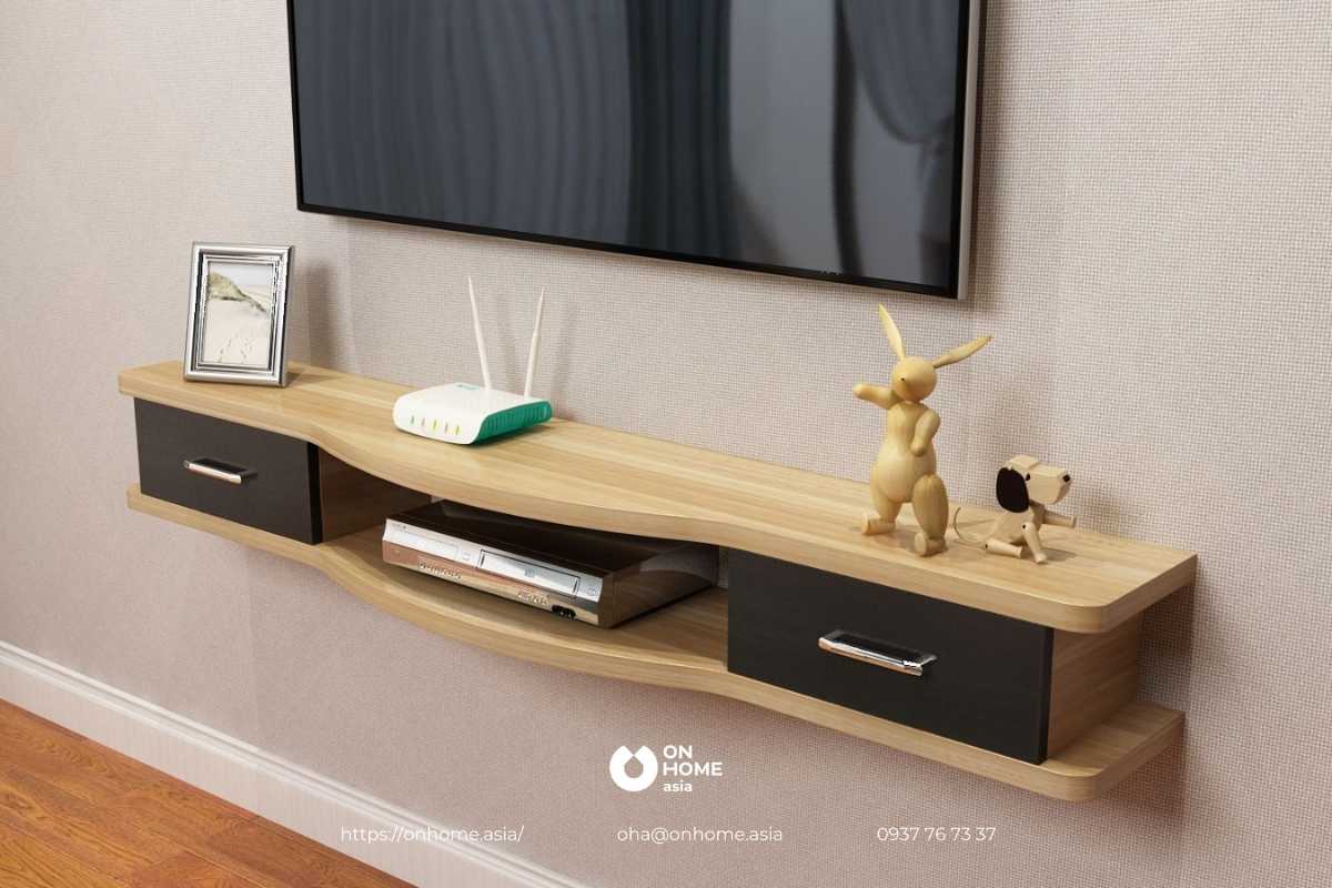 Kệ tivi treo tường phòng ngủ bằng gỗ tự nhiên đơn giản&nbsp;
