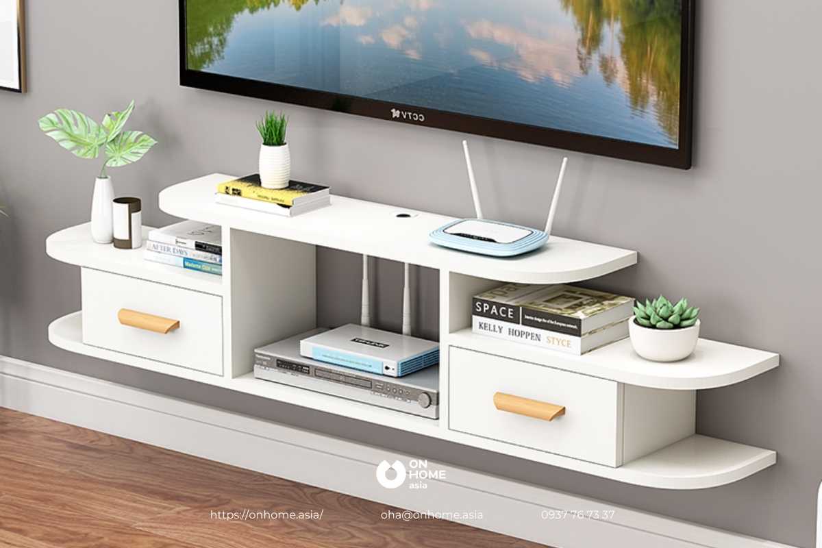 Kệ tivi 3 tầng treo tường nhựa đẹp, hiện đại