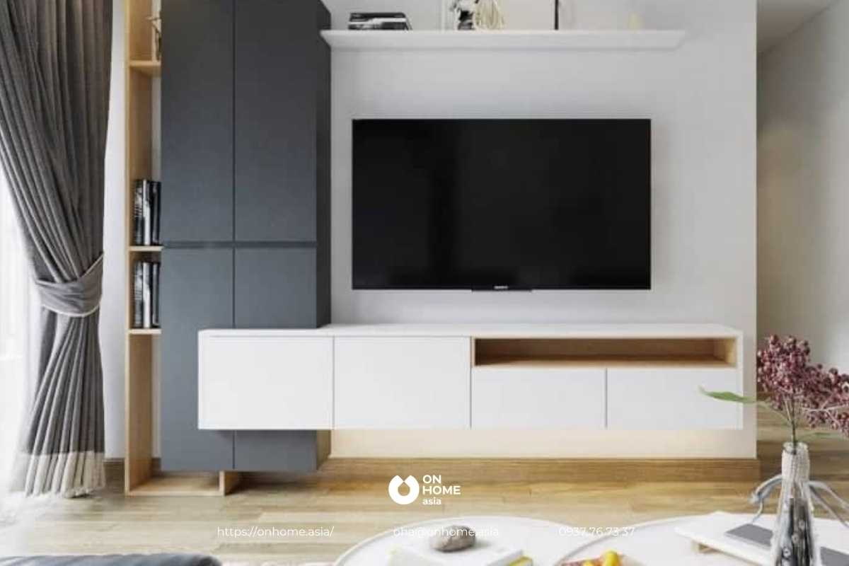 Kệ tivi gỗ công nghiệp màu xám hiện đại, thanh lịch