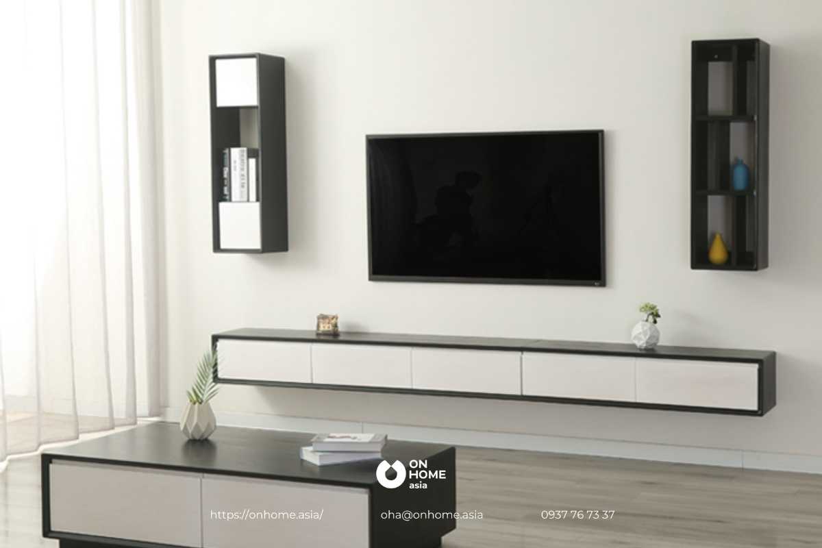 Kệ tivi gỗ công nghiệp màu xám hiện đại, thanh lịch