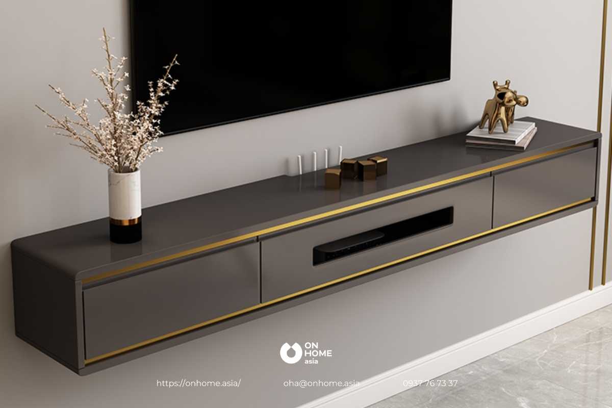 Kệ tivi gỗ công nghiệp màu xám thiết kế hiện đại